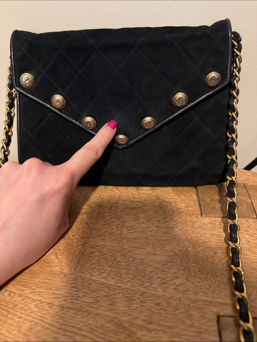 Vintage Chanel Black Suede Crossbody Flap Bag